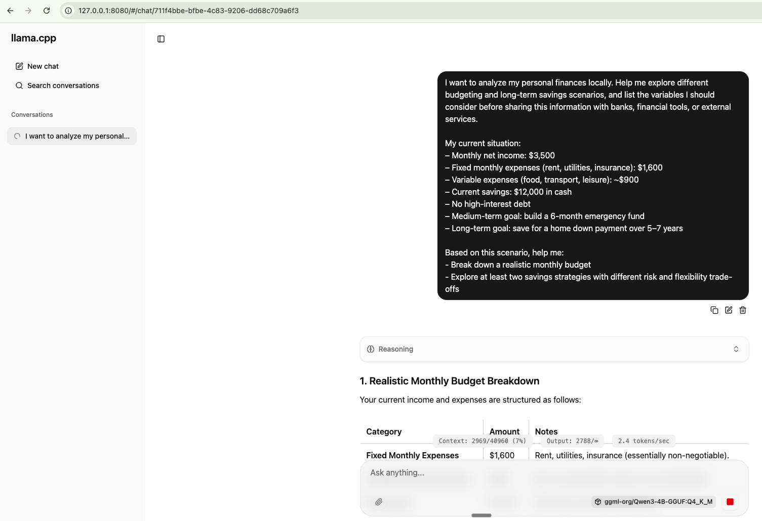 Ejemplo de interfaz de inferencia local